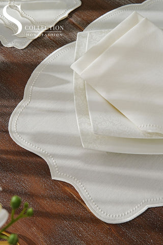 Alice Off White Design Placemat Set - Waterproof Fabric - 6 Persons - 24 Pcs. Full Set