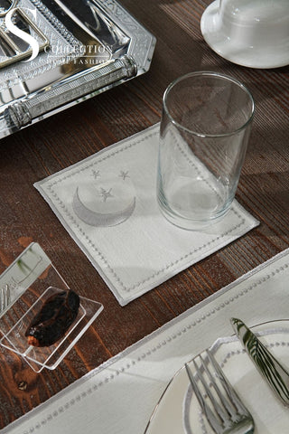 Ramadan Design Silver Glamorous Placemat Set - Waterproof Fabric - 6 Persons - 24 Pcs. Full Set