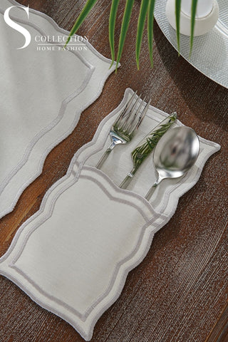Leo Silver Design Placemat Set - Waterproof Fabric - 6 Persons - 24 Pcs. Full Set