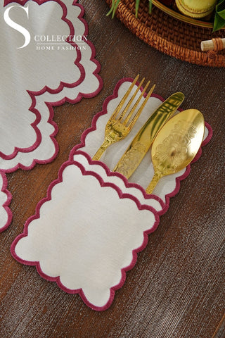 Rosaline Light Plum Design Placemat Set - Waterproof Fabric - 6 Persons - 24 Pcs. Full Set