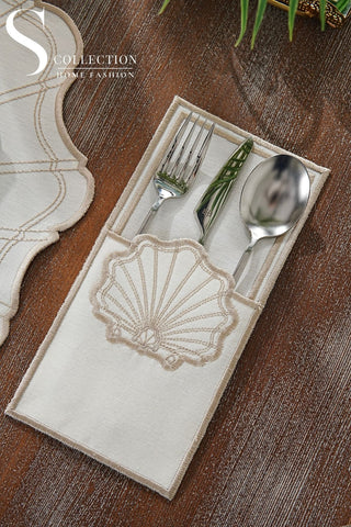 Marine Cappuccino Design Placemat Set - Waterproof Fabric - 6 Persons - 24 Pcs. Full Set