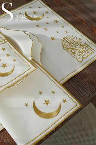 Ramadan Design Gold Glamorous Placemat Set -Waterproof Fabric - 6 Persons - 24 Pcs. Full Set