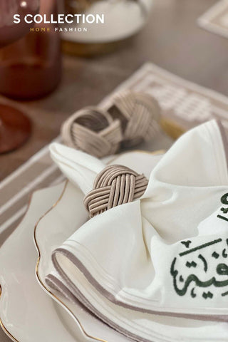 Afia Design Embroidered Placemat Set - Cappucino Colour Waterproof Fabric - 6 Persons - 18 Pcs.