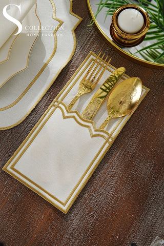 Amelia Gold Design Placemat Set - Waterproof Fabric - 6 Persons - 24 Pcs. Full Set