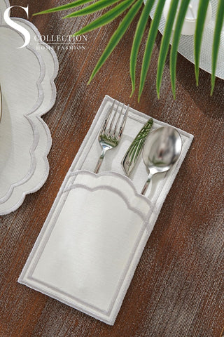 Jory Silver Design Placemat Set - Waterproof Fabric - 6 Persons - 24 Pcs. Full Set