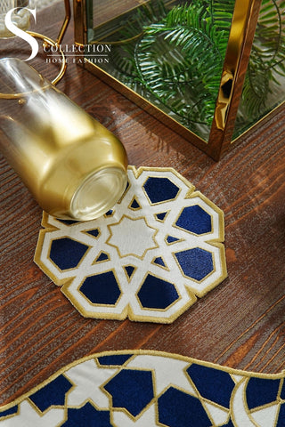 Ramadan Dome Design Navy and Gold Placemat Set - Waterproof Fabric - 6 Persons - 24 Pcs. Full Set