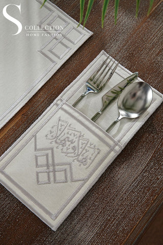 Welcome Elegance Design Silver Placemat Set - Waterproof Fabric - 6 Persons - 24 Pcs. Full Set