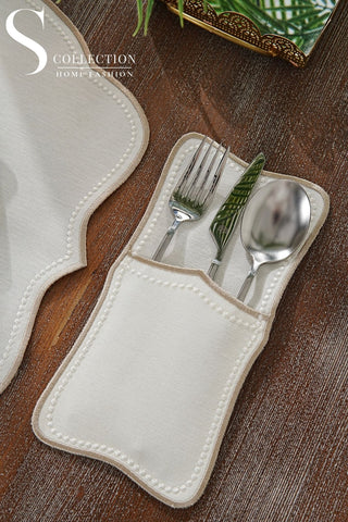 Alice Cappuccino and Off White Design Placemat Set - Waterproof Fabric - 6 Persons - 24 Pcs. Full Set