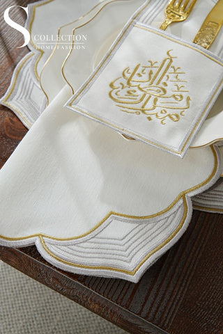 Ramadan Najma Design Gold and Silver Placemat Set - Waterproof Fabric - 6 Persons - 24 Pcs. Full Set