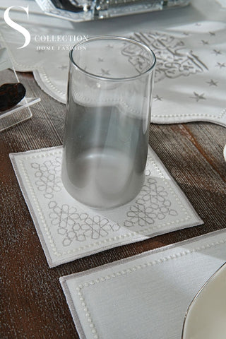 Ramadan Design Silver Chic Full Placemat Set - With Bread Basket Napkin and Runner - 6 Persons - 26 Pcs.