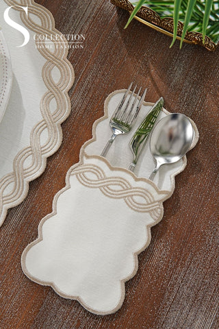 Ocean Braid Cappuccino Design Placemat Set - Waterproof Fabric - 6 Persons - 24 Pcs. Full Set