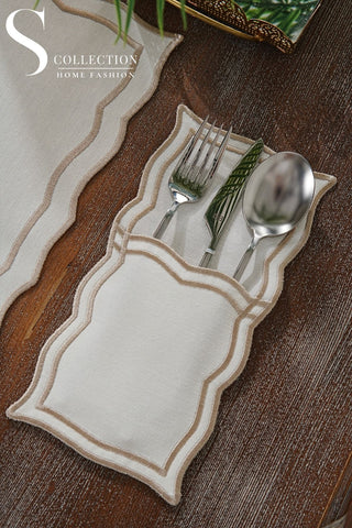 Leo Cappuccino Design Placemat Set - Waterproof Fabric - 6 Persons - 24 Pcs. Full Set