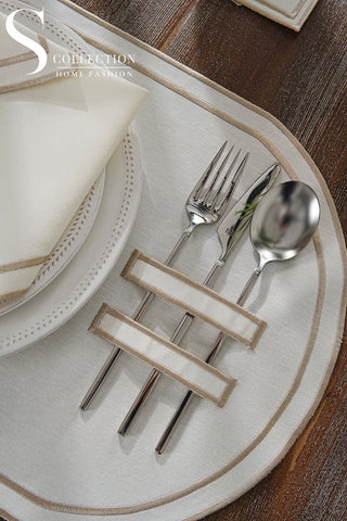 Dora Cappuccino Pocket Design Placemat Set - Waterproof Fabric - 6 Persons - 18 Pcs. Full Set