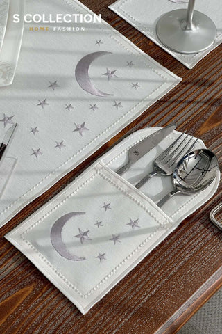 Ramadan Design Silver Luna Placemat Set - Waterproof Fabric - 6 Persons - 24 Pcs. Full Set