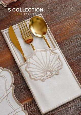 Marine Cappuccino Design Placemat Set - Waterproof Fabric - 6 Persons - 24 Pcs. Full Set