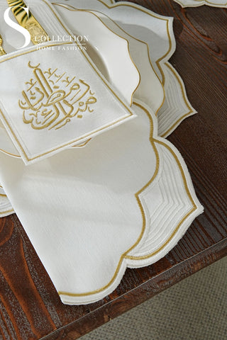 Ramadan Najma Design Gold Placemat Set - Waterproof Fabric - 6 Persons - 24 Pcs. Full Set