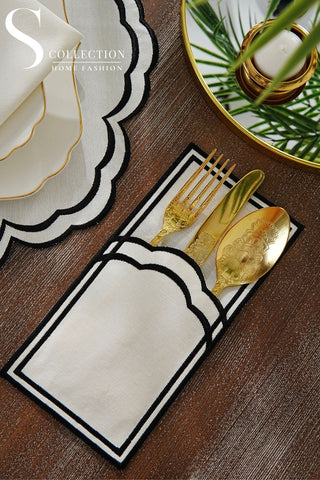 Jory Black Design Placemat Set - Waterproof Fabric - 6 Persons - 24 Pcs. Full Set