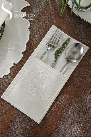 Eloise Off White Design Placemat Set - Waterproof Fabric - 6 Persons - 24 Pcs. Full Set