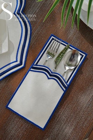 Moonrise Blue Design Placemat Set - Waterproof Fabric - 6 Persons - 24 Pcs. Full Set