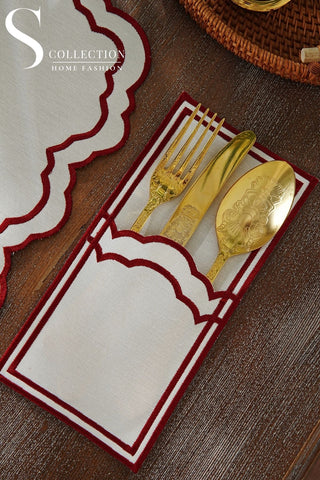 Gabriel Burgundy Design Placemat Set - Waterproof Fabric - 6 Persons - 24 Pcs. Full Set