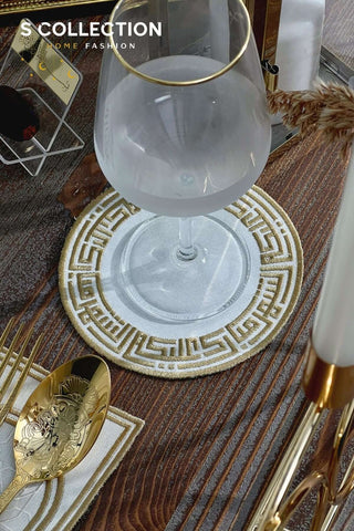 Layali Design Ramadan Collection Placemat Set - Gold Embroidered - Waterproof Fabric - 6 Persons - 18 Pcs. Full Set