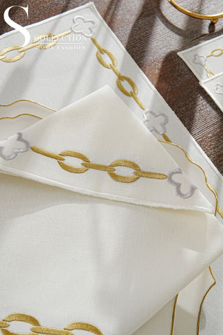 Cadena Gold Border - Silver Design Placemat Set - 6 Persons - Waterproof Fabric - 24 Pcs. Full Set