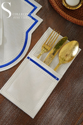 Graceful Navy Blue Design Placemat Set - Waterproof Fabric - 6 Persons - 24 Pcs. Full Set