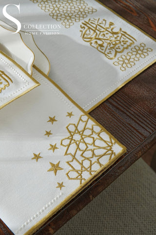 Ramadan Design Gold Chic Placemat Set - Waterproof Fabric - 6 Persons - 24 Pcs. Set