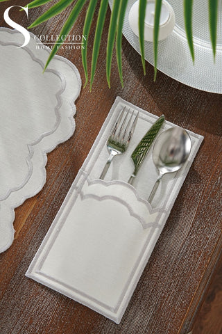 Gabriel Silver Design Placemat Set - Waterproof Fabric - 6 Persons - 24 Pcs. Full Set