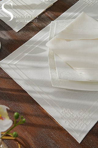 Pyramid Design Off White Placemat Set - Waterproof Fabric - 6 Persons - 24 Pcs. Full Set