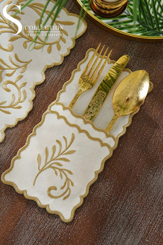 Lilac Soleil Gold Design Placemat Set - Waterproof Fabric - 6 Persons -  24 Pcs. Full Set