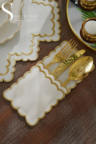 Rosaline Gold Design Placemat Set - Waterproof Fabric - 6 Persons - 24 Pcs. Full Set