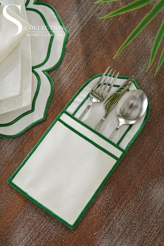 Valeria Green Design Placemat Set - Waterproof Fabric - 6 Persons - 24 Pcs. Full Set