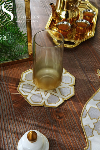 Ramadan Dome Design Silver and Gold Placemat Set - Waterproof Fabric - 6 Persons - 24 Pcs. Full Set