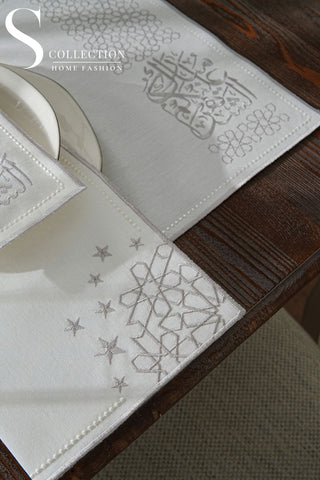Ramadan Design Silver Chic Placemat Set - Waterproof Fabric - 6 Persons - 24 Pcs. Set