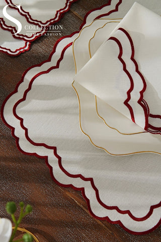 Gabriel Burgundy Design Placemat Set - Waterproof Fabric - 6 Persons - 24 Pcs. Full Set