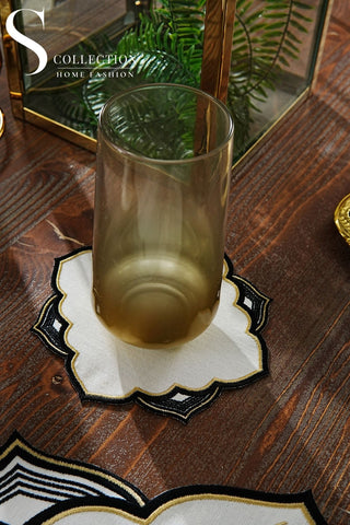 Ramadan Najma Design Black and Gold Placemat Set - Waterproof Fabric - 6 Persons - 24 Pcs. Full Set