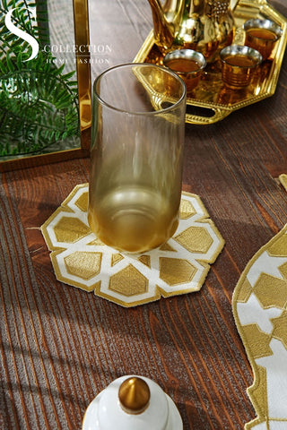 Ramadan Dome Design Gold Placemat Set - Waterproof Fabric - 6 Persons - 24 Pcs. Full Set