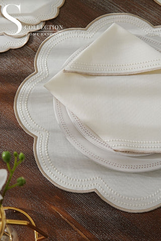 Floria Cappuccino Design Placemat Set - Waterproof Fabric - 6 Persons - 24 Pcs. Full Set