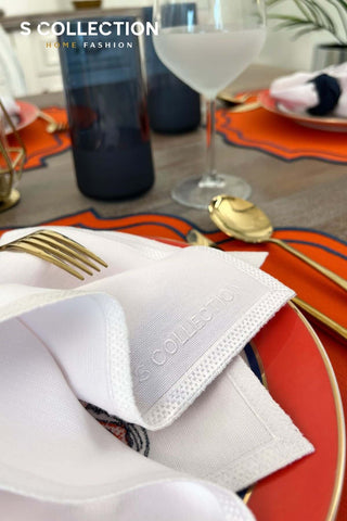 Alpabet H Design Embroidered Placemat Set - Orange Colour Waterproof Fabric - 6 Persons - 18 Pcs.