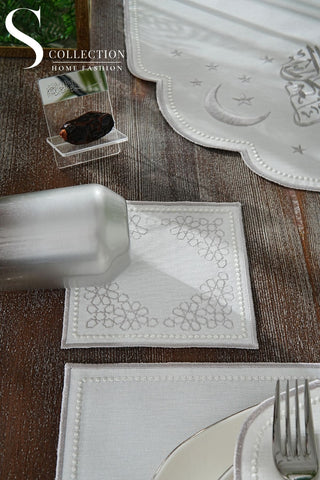 Ramadan Design Silver Chic Full Placemat Set - With Bread Basket Napkin and Runner - 6 Persons - 26 Pcs.
