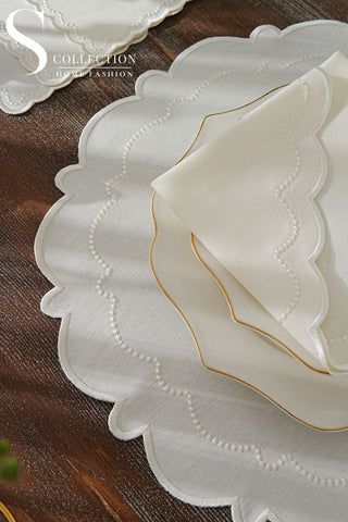 Tansy Off White  Design Placemat Set - Waterproof Fabric - 6 Persons - 24 Pcs. Full Set