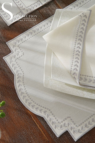 Donna Wreath Silver Design Placemat Set - Waterproof Fabric - 6 Persons - 24 Pcs. Full Set