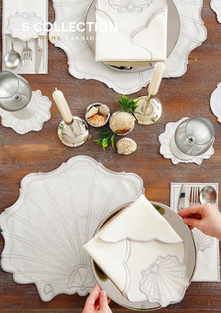 Marine Silver Design Placemat Set - Waterproof Fabric - 6 Persons - 24 Pcs. Full Set