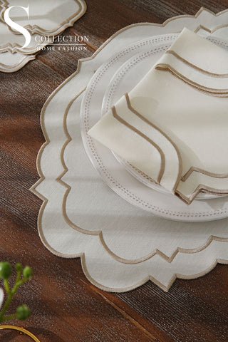 Clara Cappuccino Design Placemat Set - Waterproof Fabric - 6 Persons - 24 Pcs. Full Set