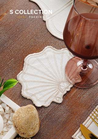 Marine Cappuccino Design Placemat Set - Waterproof Fabric - 6 Persons - 24 Pcs. Full Set