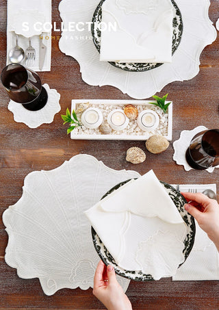 Marine Off White Design Placemat Set - Waterproof Fabric - 6 Persons - 24 Pcs. Full Set