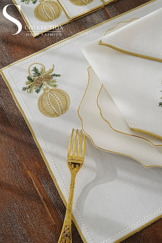 Christmas Jingle Bells Design Placemat Set - Waterproof Fabric - 2 Persons - 6 Pcs. Set