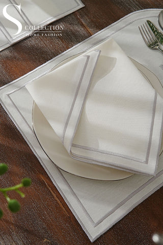 Dora Silver Pocket Design Placemat Set - Waterproof Fabric - 6 Persons - 18 Pcs. Full Set