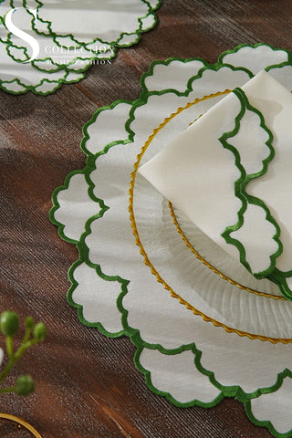 Olivia Green Design Placemat Set - Waterproof Fabric - 6 Persons - 24 Pcs. Full Set